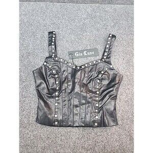 NWT Black I.AM.GIA Side Zip Corset Studded Silver Embellished Biker Womans